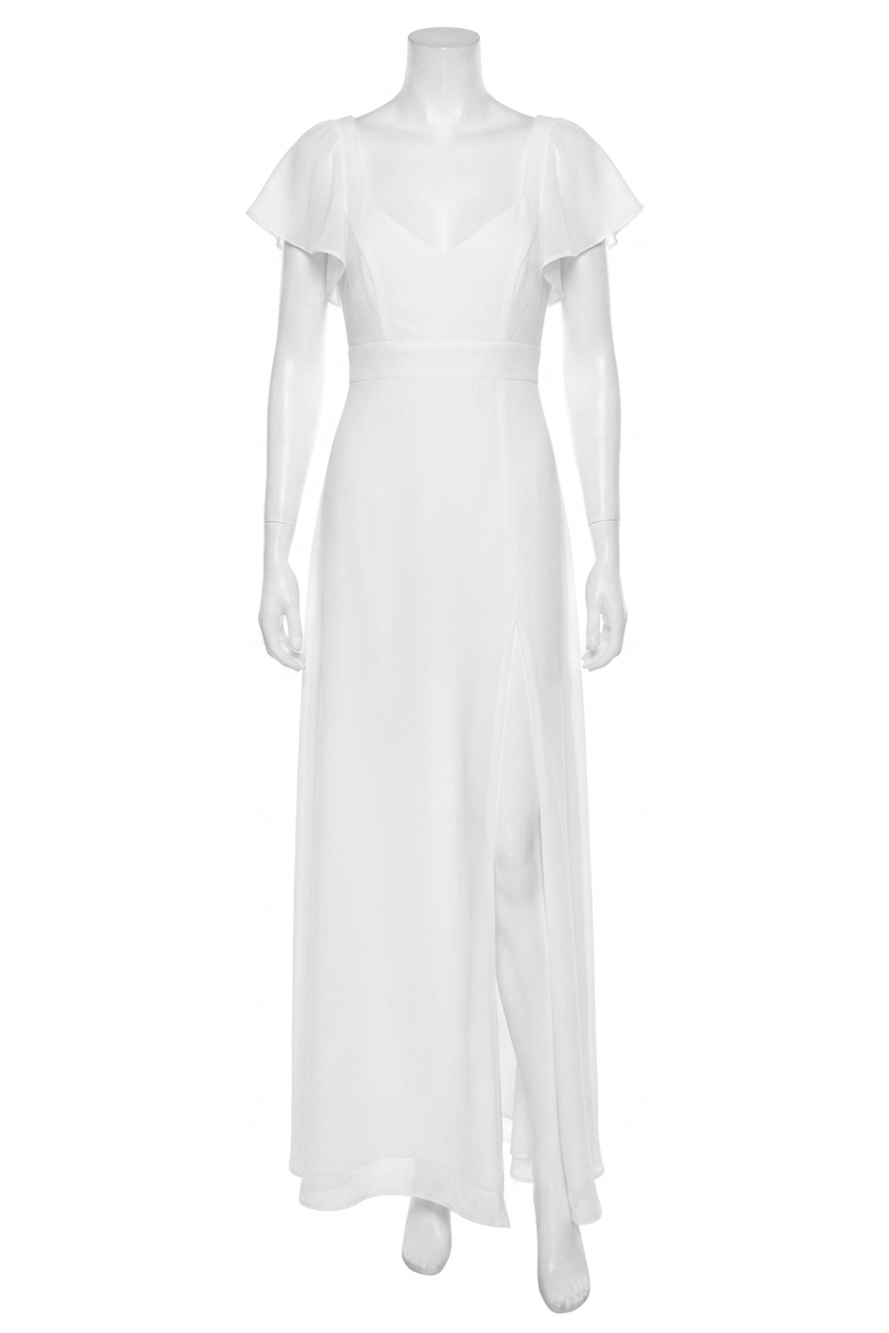 NEW LULUS women's simply delightful tie back flutter sleeve maxi dress in white